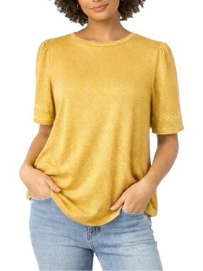 MOD Lusive Gold Embroidered Puff Sleeve Top - Size XL